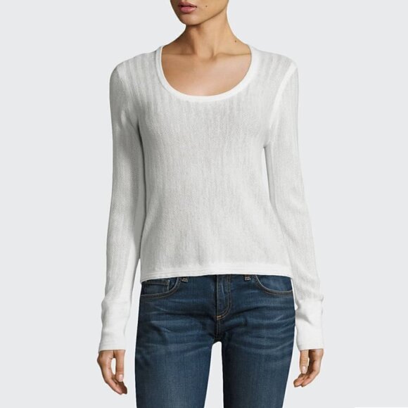 RAG & BONE Estelle Herringbone Cashmere Scoop-Neck Sweater Ivory XS - Picture 1 of 6